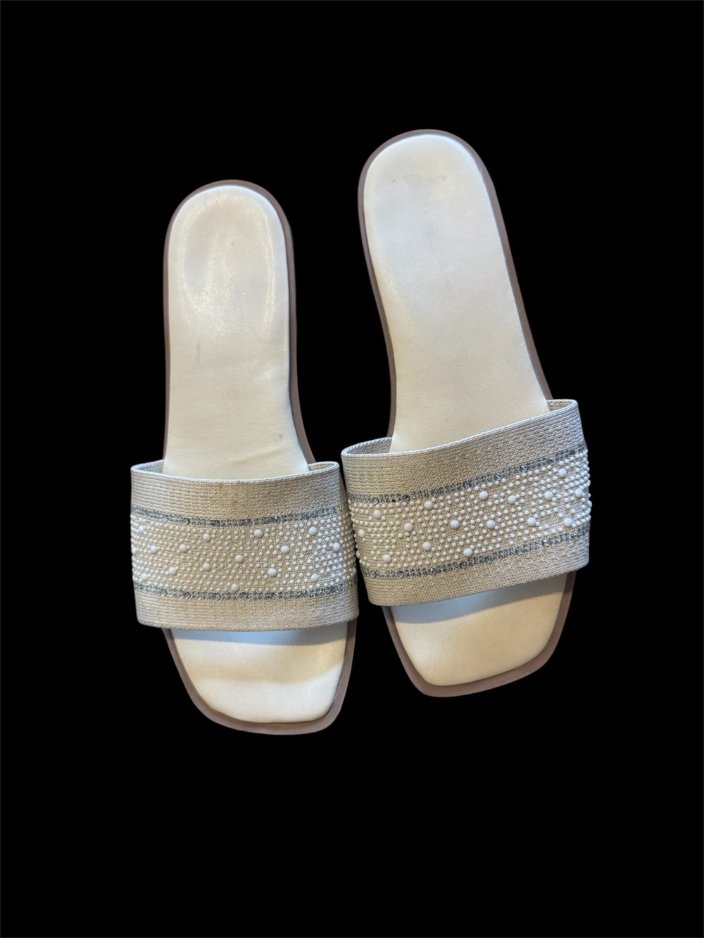 Nicole Miller Ivory Beaded Slide Sandals size 7,5 used once
